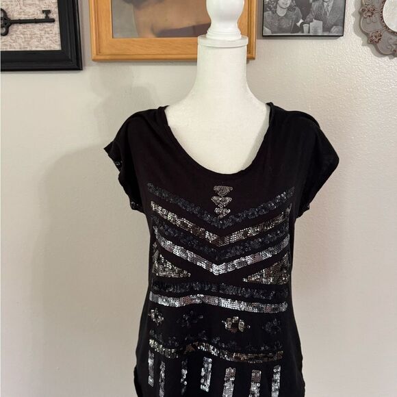 Express Tops - Express Black Top with Silver Sequins